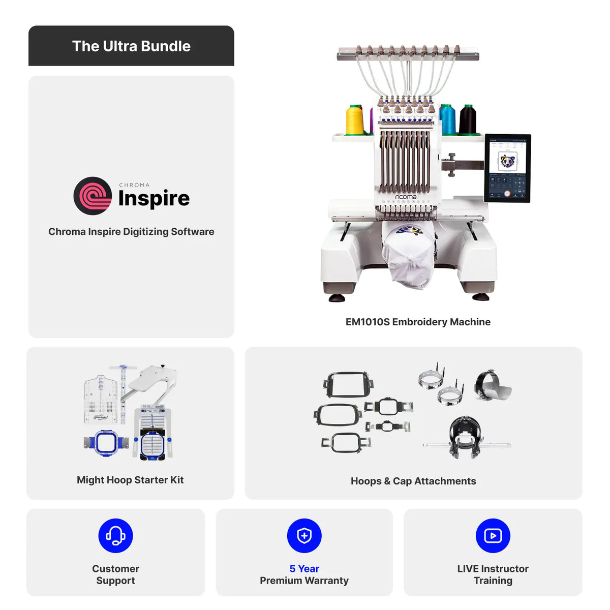 EM Series 10 Needle Embroidery Machine for Beginners with 10.1" Touchscreen Panel