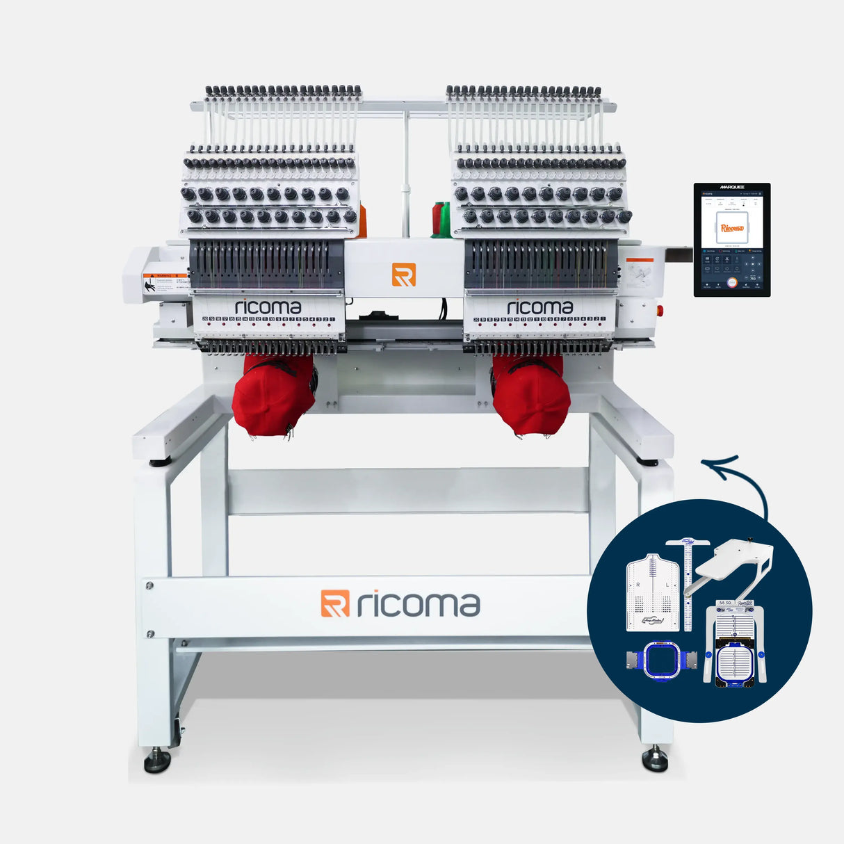 Marquee Two-Head 20-Needle Commercial Embroidery Machine with 10.1" Touchscreen Panel