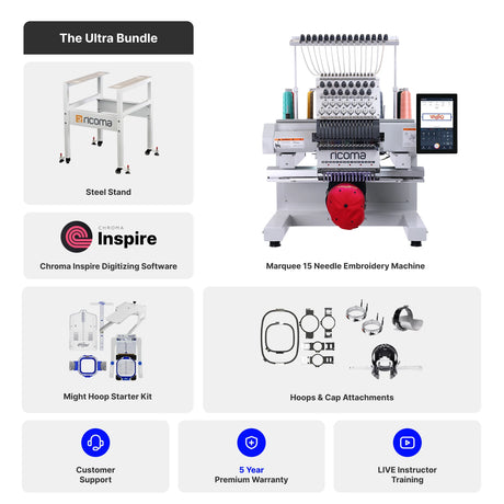 Marquee 15-Needle Commercial Embroidery Machine with 10.1" Touchscreen Panel