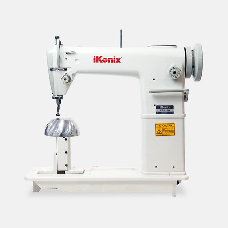 iKonix Single-Needle Post-Bed Lockstitch Industrial Sewing Machine with Wig Attachment (includes table, stand, & servo motor)