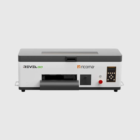 Revel Go desktop DTF printer front view for custom t shirt and apparel printing machine